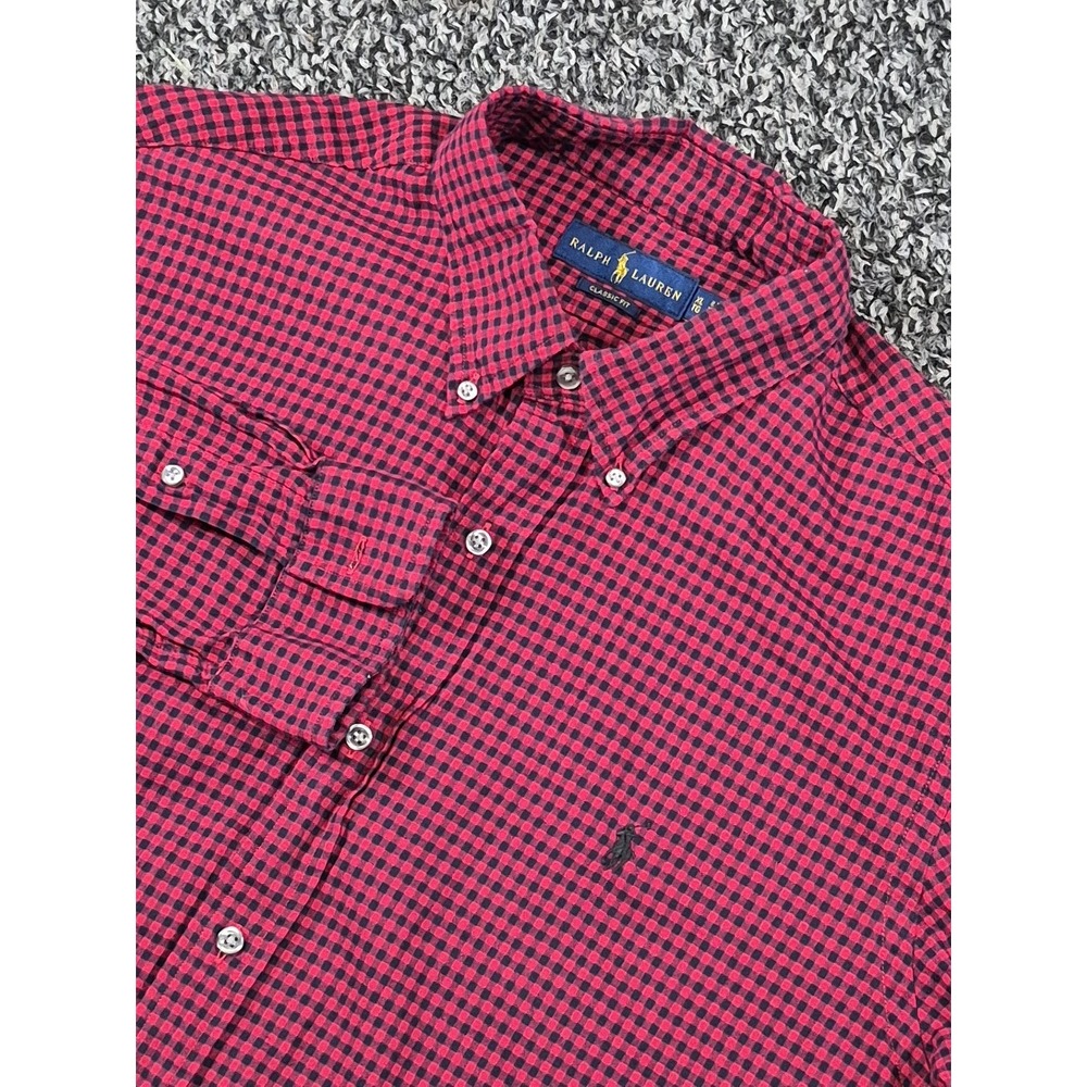 Polo‎ Ralph Lauren Long Sleeve XL Mens Red Black Gingham Check Button Down